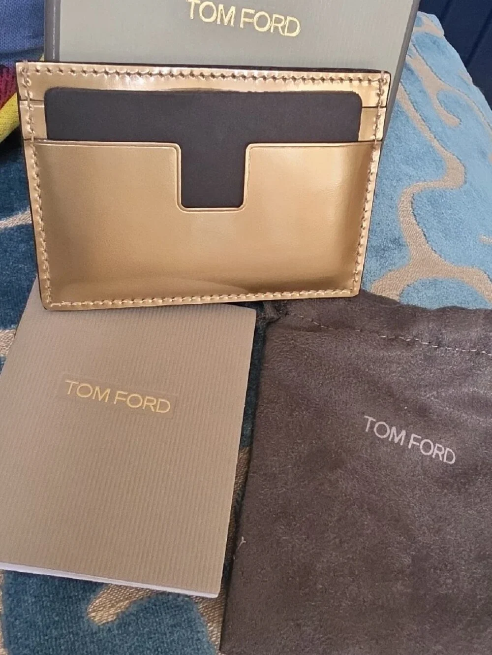 Tom Ford Beige Leather Card Holder with Black Interior